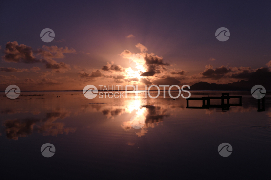 Sunset on Moorea, shot from a beach of Tahiti
