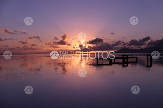 Sunset on Moorea, shot from a beach of Tahiti