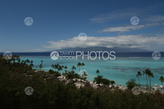 Coast line of Moorea, view on the lagoon and the island of Tahiti