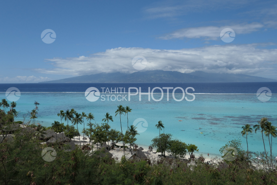 Coast line of Moorea, view on the lagoon and the island of Tahiti