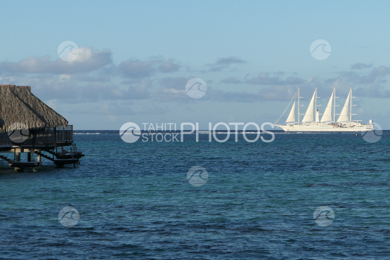 Four masts sail boat on the ocean