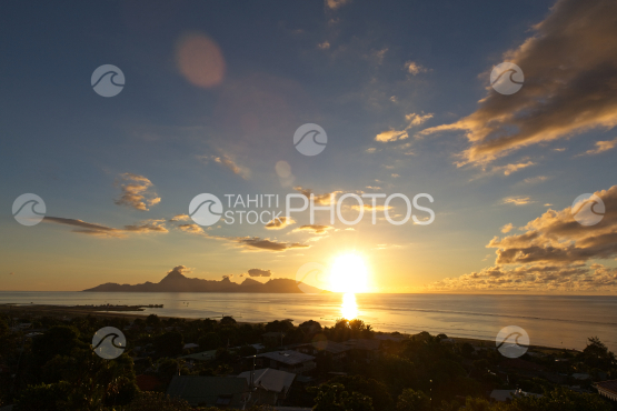 Sunset and island of Moorea, shot from Tahiti