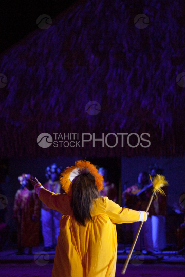 Preacher and Troup of dancers during a ceremony, Bora Bora