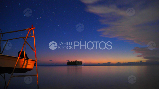 Stars in the sky of Raiatea at the sunset