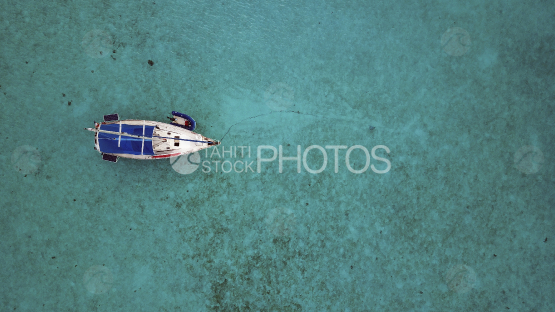 Bora Bora, aerial shot of the lagoon and island