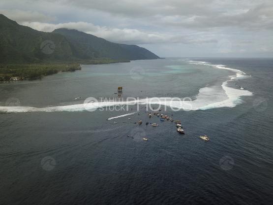 Tahiti, aerial shot of pass of Teahupoo