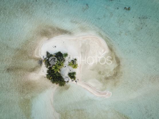 Fakarava, aerial shot of the lagoon and small island