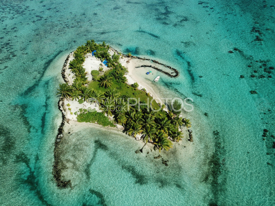 Huahine, aerial shot of the lagoon and island