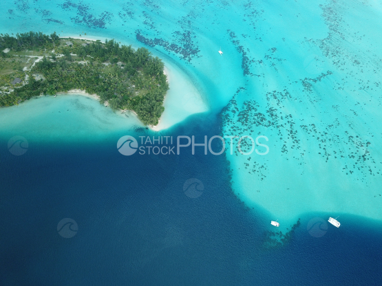 Huahine, aerial shot of the lagoon and island
