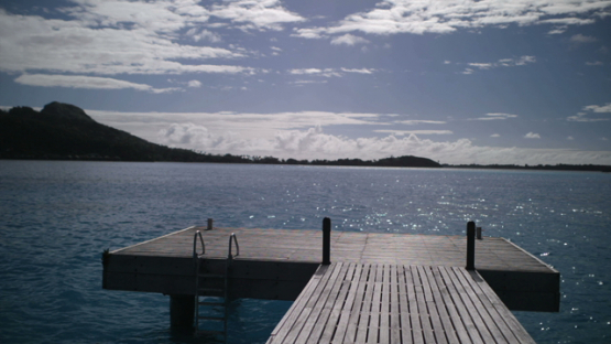 Bora Bora, view on the lagoon from  a pontoon, slow motion