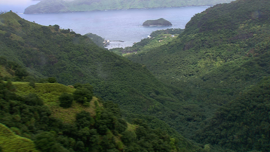 Hiva Oa, Aerial view of the pier of Atuona, Marquesas island