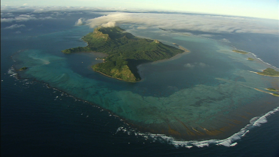 Raivavae, aerial  view of the island and lagoon, austral islands