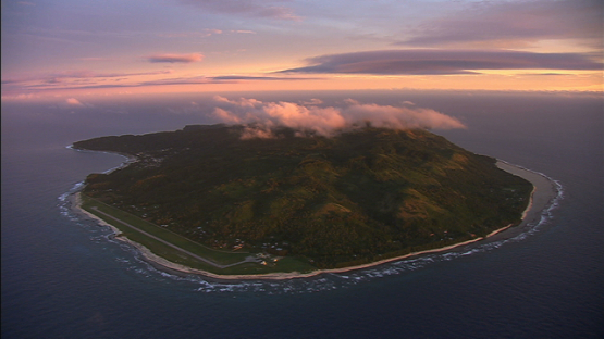 Aerial view of Rurutu during sunset, austral islands