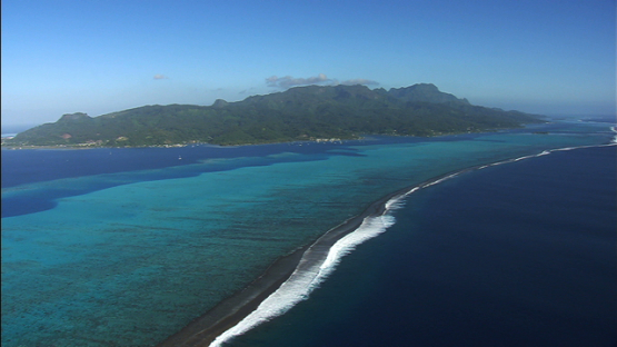 Raiatea, Leeward islands, aerial view of the lagoon and reef