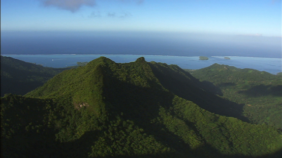 Raiatea, Leeward islands, aerial view of the mountains and Pacific ocean