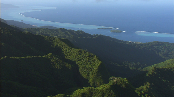 Raiatea, Leeward islands, aerial view of the mountains and the pass Uturoa