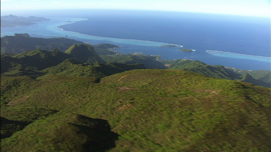 Raiatea, Leeward islands, aerial view of the mountains and the Uturoa pass