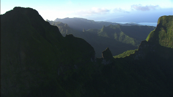 Mountains of Raiatea, leeward islands, aerial view of the tops 