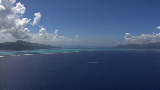 Raiatea and Tahaa, leeward islands, aerial view of the barrier reef and the lagoon
