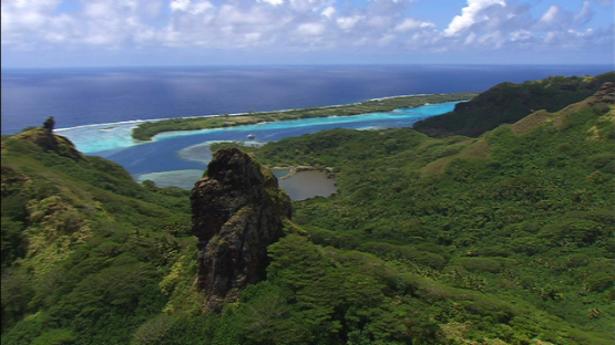 Huahine, Leeward islands, aerial view of the rock on the hill
