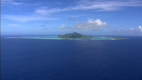 Maupiti, Leeward islands, aerial view of the lagoon from the ocean