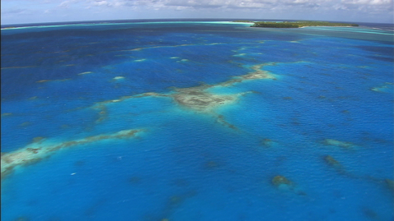 Aerial view of the lagoon and islets of the atoll Tetiaroa, Windward islands