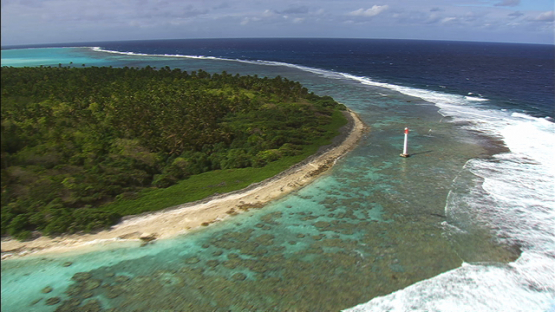 Aerial view of the barrier reef of the atoll Tetiaroa, Windward islands