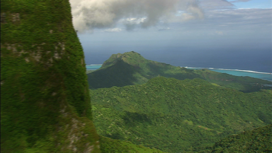 Aerial view over the crest of the mountains, Moorea, windward islands