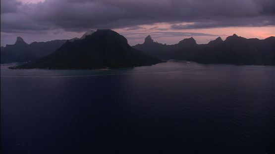 Aerial view of Moorea at dawn, windward islands
