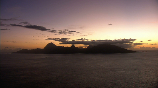 Aerial view of Moorea during sunet, windward islands