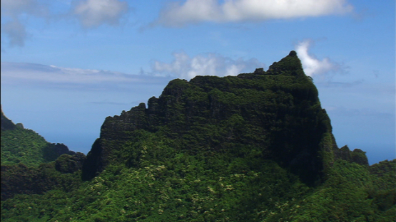 Moorea aerial view, at the peak of mount Mou a Roa, windward islands