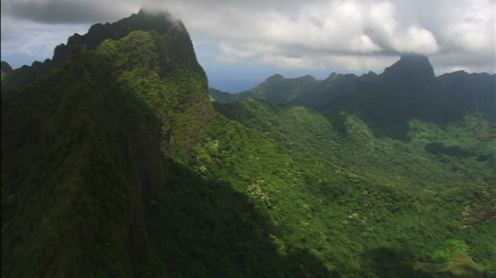 Moorea aerial view, Cook s Bay and mountain ridge, windward islands