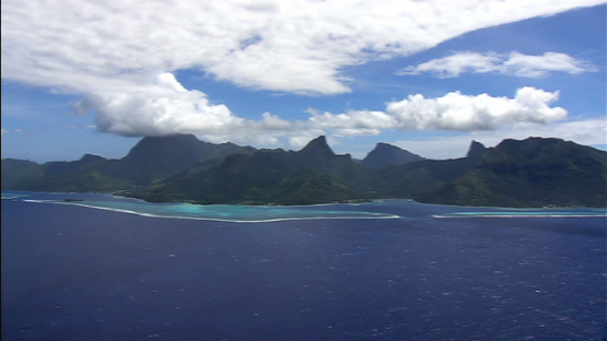 Moorea aerial view, from over the ocean, windward islands