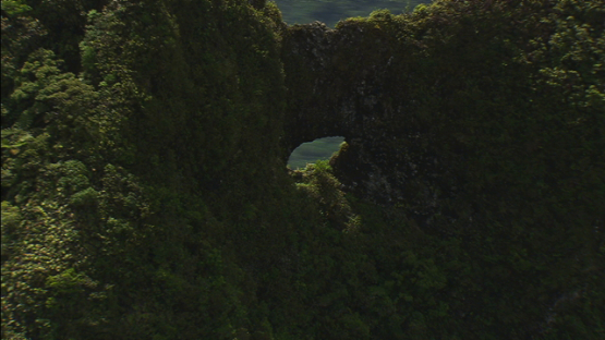 Aerial view, hole in the peak of mount Mou a Puta, Moorea, windward islands