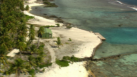 Aerial view of the Boarding pier and shed of Maiao, windward islands