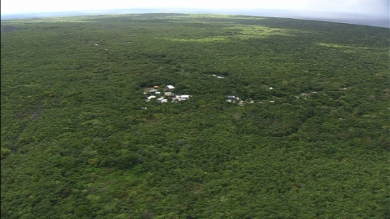 Aerial view of the villlage of Makatea, Tuamotus islands
