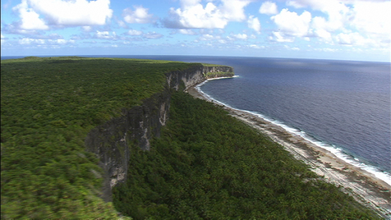 Makatea, aerial view of the cliffs and reef, Tuamotu islands