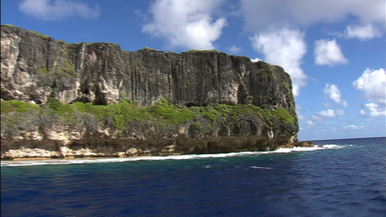 Makatea, aerial view of the cliffs and reef, Tuamotu islands