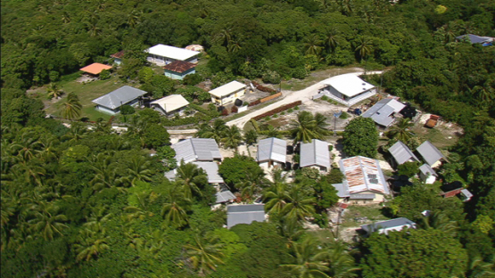 Makatea, Aerial view of the village, Tuamotu islands