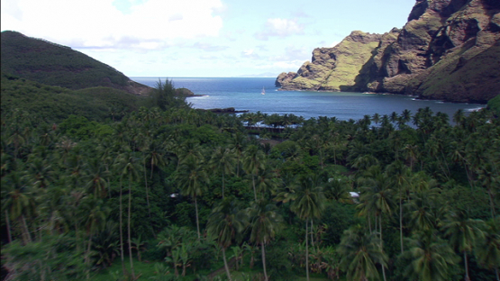 Aerial view of the bay Hakahui, Nuku Hiva, Marquesas islands