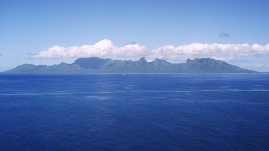 Moorea, aerial view over the ocean, windward islands, 4K UHD