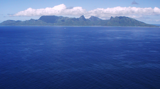 Aerial view of Moorea from ocean, windward islands, 4K UHD