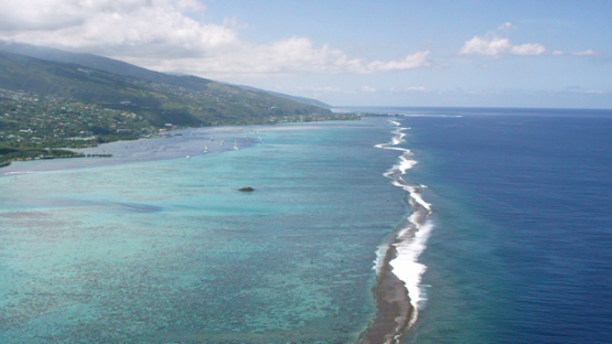Tahiti, aerial view of the barrier reef, windward islands, 4K UHD