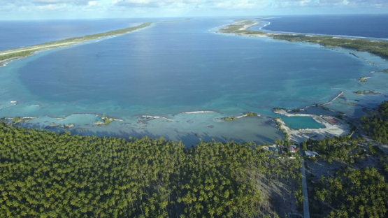Reao, aerial drone video of the island, Tuamotu, Polynesia, 4K UHD