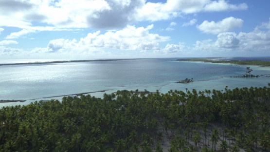 Reao, aerial drone view of the island, Tuamotu, Polynesia, 4K UHD