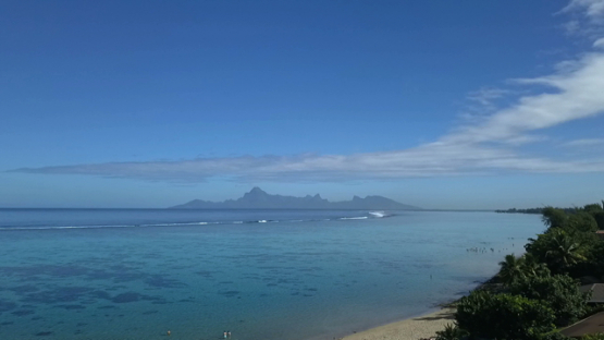 Tahiti, aerial drone video of island Moorea shot from pk18 beach, Polynesia