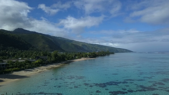 Tahiti, aerial drone video of pk18 and white sand beach, Polynesia