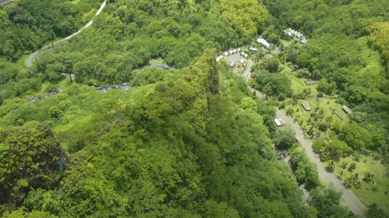 Tahiti, aerial drone video of Fare Hape and river maroto, Papeno valley, french Polynesia