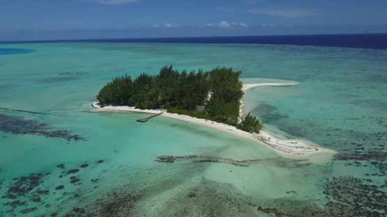 Bora Bora, aerial drone video of motu tapu in the lagoon, leeward island, polynesia 4K UHD