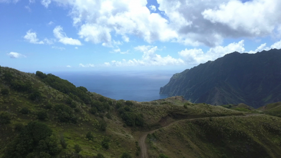 Fatu Hiva, aerial drone video of the mountains, valley and ocean, marquesas islands, Polynesia 4K UHD